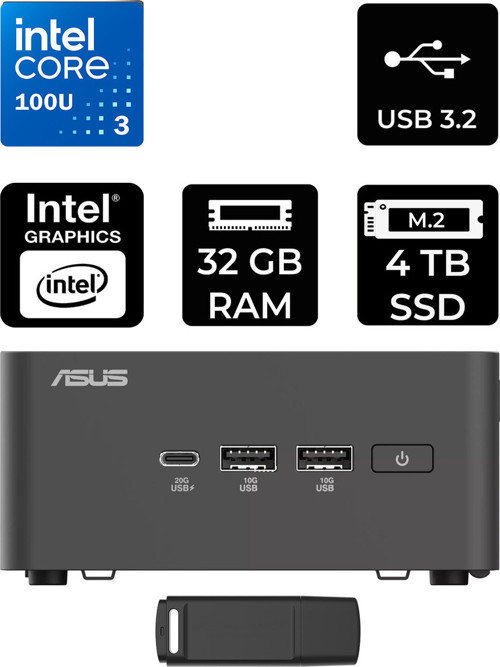 Nuc 15 Pro Tall Intel Core 3-100U 32Gb Ram 4Tb Ssd Freedos Rnuc15Crhı300002P320 Mini Masaüstü Bilgisayar + Per4 Usb Bellek