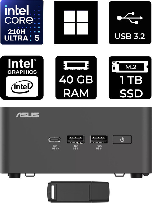 Nuc 15 Pro Tall Intel Core 5-210H 40Gb Ram 1Tb Ssd Win11 Pro Rnuc15Crhc500002P423 Mini Masaüstü Bilgisayar + Per4 Usb Bellek