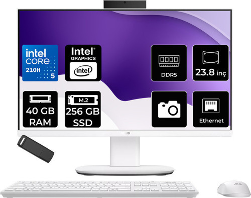 Expertcenter P400 Aio (P440Vak) Intel Core 5 210H 40Gb Ram 256Gb Ssd Intel Graphics 23.8" Full Hd (1920X1080) Freedos P440Vak-C516512W0Dp325 Beyaz All In One Bilgisayar + Per4 Usb Bellek