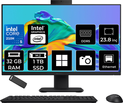 Expertcenter P400 Aio (P440Vak) Intel Core 5 210H 32Gb Ram 1Tb Ssd Intel Graphics 23.8" Full Hd (1920X1080) Win11 Pro P440Vak-Inbpca040P521 Siyah All In One Bilgisayar + Per4 Usb Bellek