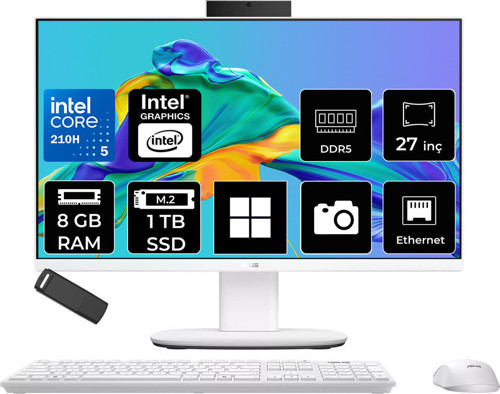Expertcenter P400 Aio (P470Vak) Intel Core 5 210H 8Gb Ram 1Tb Ssd Intel Graphics 27" Full Hd (1920X1080) Win11 Home P470Vak-C516512W0Dp403 Beyaz All In One Bilgisayar + Per4 Usb Bellek