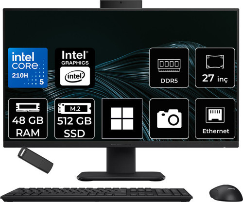 Expertcenter P400 Aio (P470Vak) Intel Core 5 210H 48Gb Ram 512Gb Ssd Intel Graphics 27" Full Hd (1920X1080) Win11 Home P470Vak-C516512B0Dp432 Siyah All In One Bilgisayar + Per4 Usb Bellek