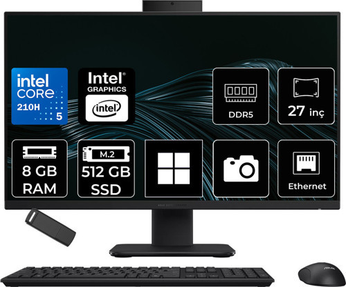Expertcenter P400 Aio (P470Vak) Intel Core 5 210H 8Gb Ram 512Gb Ssd Intel Graphics 27" Full Hd (1920X1080) Win11 Pro P470Vak-C516512B0Dp502 Siyah All In One Bilgisayar + Per4 Usb Bellek