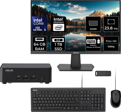 Expertcenter Pb64 Core Ultra 5 225 64Gb Ram 1Tb Ssd 23.8" Full Hd Monitör Freedos Pb64-B50060Mhp533 Mini Masaüstü Bilgisayar + Per4 Usb Bellek