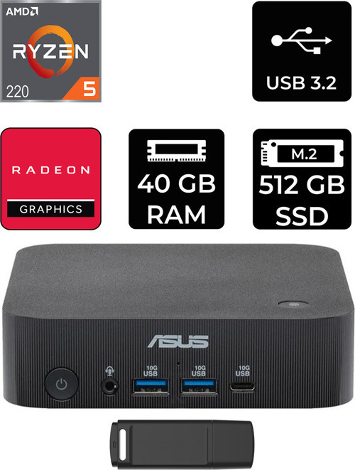 Expertcenter Pn54-S1 Ryzen 5 220 40Gb Ram 512Gb Ssd Freedos Pn54-Bbr522Mns1P322 Mini Masaüstü Bilgisayar + Per4 Usb Bellek