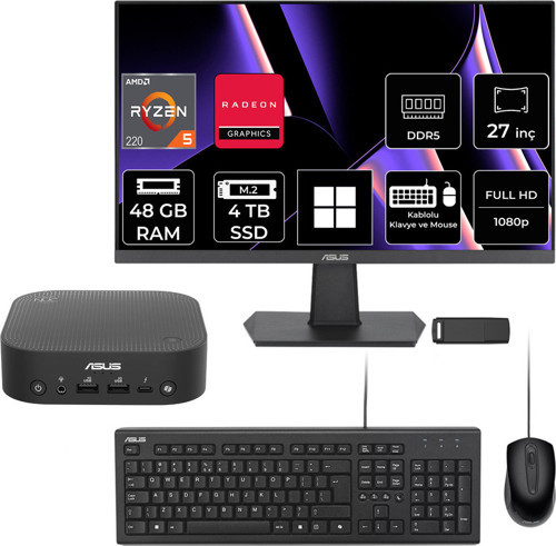 Expertcenter Pn54-S1 Ryzen 5 220 48Gb Ram 4Tb Ssd 27" Full Hd Monitör Win11 Home Pn54-Bbr522Mns1P780 Mini Masaüstü Bilgisayar + Per4 Usb Bellek
