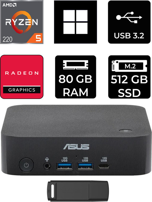 Expertcenter Pn54-S1 Ryzen 5 220 80Gb Ram 512Gb Ssd Win11 Home Pn54-Bbr522Mns1P387 Mini Masaüstü Bilgisayar + Per4 Usb Bellek