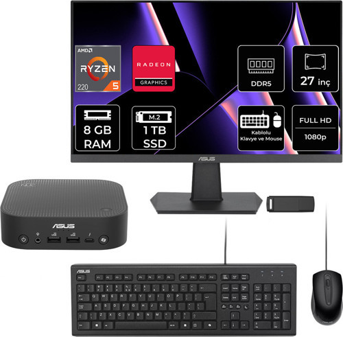 Expertcenter Pn54-S1 Ryzen 5 220 8Gb Ram 1Tb Ssd 27" Full Hd Monitör Freedos Pn54-Bbr522Mns1P703 Mini Masaüstü Bilgisayar + Per4 Usb Bellek