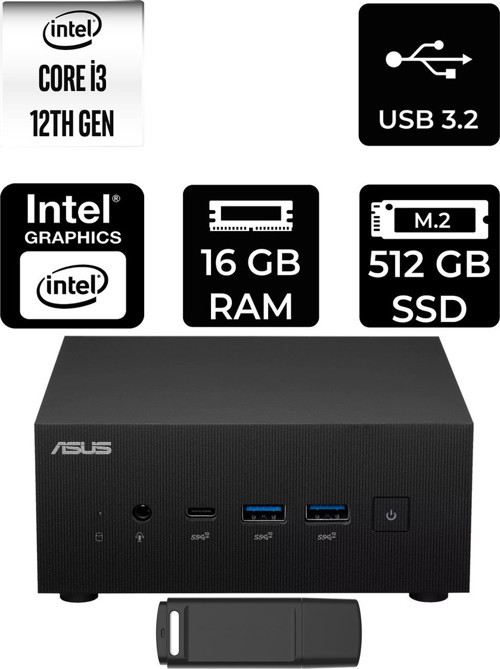 Expertcenter Pn64 Intel Core İ3-1220P 16Gb Ram 512Gb Ssd Freedos Pn64-Bb3012Mdp307 Mini Masaüstü Bilgisayar + Per4 Usb Bellek