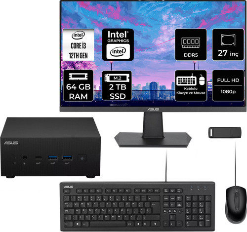 Expertcenter Pn64 Intel Core İ3-1220P 64Gb Ram 2Tb Ssd 27" Full Hd Monitör Freedos Pn64-Bb3012Mdp734 Mini Masaüstü Bilgisayar + Per4 Usb Bellek