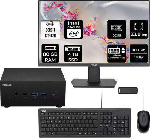 Expertcenter Pn64 Intel Core İ3-1220P 80Gb Ram 4Tb Ssd 23.8" Full Hd Monitör Freedos Pn64-Bb3012Mdp540 Mini Masaüstü Bilgisayar + Per4 Usb Bellek