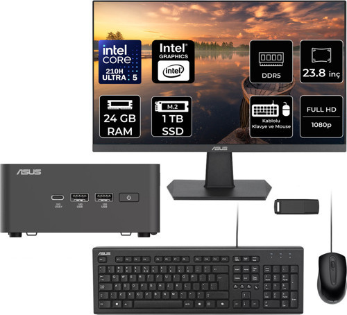 Nuc 15 Pro Tall Intel Core 5-210H 24Gb Ram 1Tb Ssd 23.8" Full Hd Monitör Freedos Rnuc15Crhc500002P513 Mini Masaüstü Bilgisayar + Per4 Usb Bellek