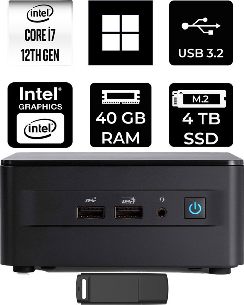 Nuc 12 Pro Tall Intel Core İ7-1260P 40Gb Ram 4Tb Ssd Win11 Pro Rnuc12Wshı700002Ip425 Mini Masaüstü Bilgisayar + Per4 Usb Bellek