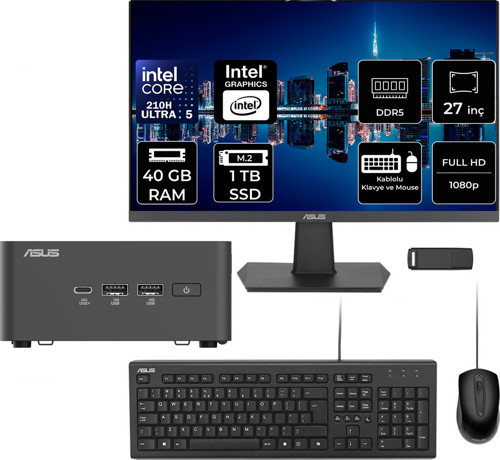 Nuc 15 Pro Tall Intel Core 5-210H 40Gb Ram 1Tb Ssd 27" Full Hd Monitör Freedos Rnuc15Crhc500002P723 Mini Masaüstü Bilgisayar + Per4 Usb Bellek