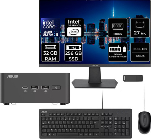 Nuc 15 Pro Tall Intel Core 5-210H 32Gb Ram 256Gb Ssd 27" Full Hd Monitör Freedos Rnuc15Crhc500002P716 Mini Masaüstü Bilgisayar + Per4 Usb Bellek