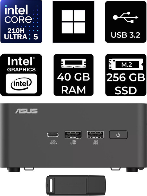 Nuc 15 Pro Tall Intel Core 5-210H 40Gb Ram 256Gb Ssd Win11 Pro Rnuc15Crhc500002P421 Mini Masaüstü Bilgisayar + Per4 Usb Bellek