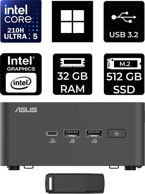 Nuc 15 Pro Tall Intel Core 5-210H 32Gb Ram 512Gb Ssd Win11 Home Rnuc15Crhc500002P367 Mini Masaüstü Bilgisayar + Per4 Usb Bellek