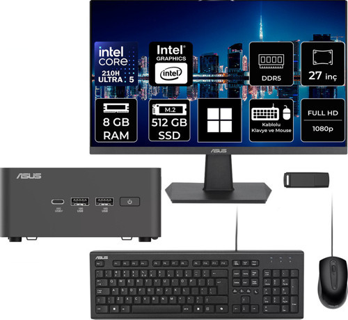 Nuc 15 Pro Tall Intel Core 5-210H 8Gb Ram 512Gb Ssd 27" Full Hd Monitör Win11 Home Rnuc15Crhc500002P752 Mini Masaüstü Bilgisayar + Per4 Usb Bellek
