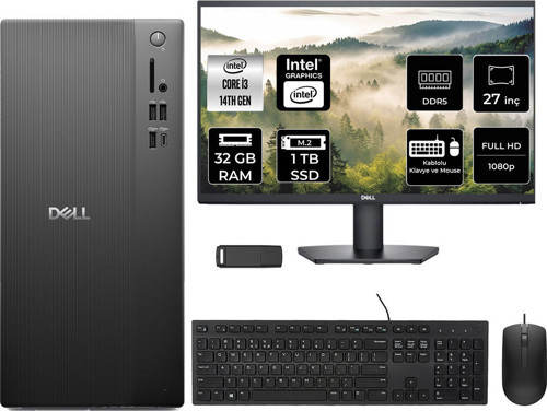 Tower Essential Qvt1260 Intel Core İ3 14100 32Gb Ram 1Tb Ssd 27" Fhd Freedos Bto001_Qvt1260P906 Masaüstü Bilgisayar + Per4 Usb Bellek