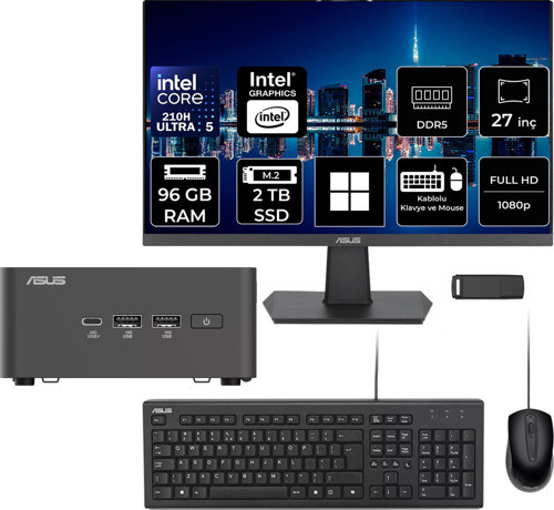 Nuc 15 Pro Tall Intel Core 5-210H 96Gb Ram 2Tb Ssd 27" Full Hd Monitör Win11 Home Rnuc15Crhc500002P794 Mini Masaüstü Bilgisayar + Per4 Usb Bellek