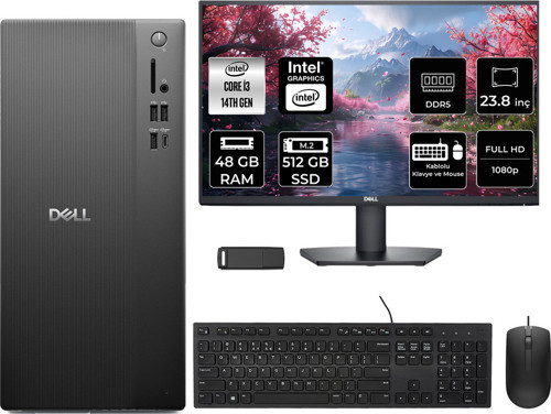 Tower Essential Qvt1260 Intel Core İ3 14100 48Gb Ram 512Gb Ssd 23.8" Fhd Freedos Bto001_Qvt1260P609 Masaüstü Bilgisayar + Per4 Usb Bellek