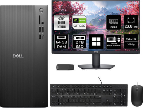 Tower Essential Qvt1260 Intel Core İ3 14100 Gt 1030 4Gb 64Gb Ram 2Tb Ssd 23.8" Fhd Win11 Home Bto001_Qvt1260P755 Masaüstü Bilgisayar + Per4 Usb Bellek