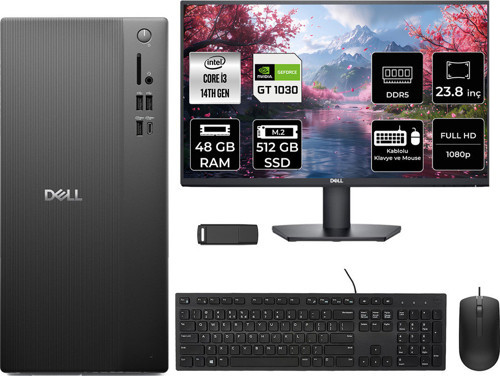 Tower Essential Qvt1260 Intel Core İ3 14100 Gt 1030 4Gb 48Gb Ram 512Gb Ssd 23.8" Fhd Freedos Bto001_Qvt1260P729 Masaüstü Bilgisayar + Per4 Usb Bellek