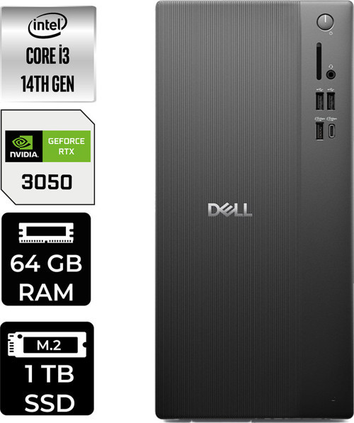 Tower Essential Qvt1260 Intel Core İ3 14100 Rtx 3050 6Gb 64Gb Ram 1Tb Ssd Win11 Pro Bto001_Qvt1260P534 Masaüstü Bilgisayar + Per4 Usb Bellek
