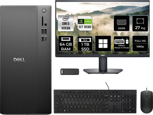Tower Essential Qvt1260 Intel Core İ3 14100 Gt 1030 4Gb 64Gb Ram 1Tb Ssd 27" Fhd Win11 Home Bto001_Qvt1260P1054 Masaüstü Bilgisayar + Per4 Usb Bellek