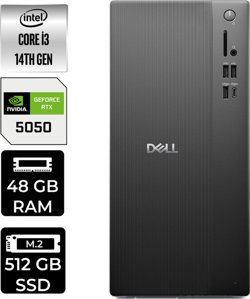 Tower Essential Qvt1260 Intel Core İ3 14100 Rtx 5050 8Gb 48Gb Ram 512Gb Ssd Freedos Bto001_Qvt1260P549 Masaüstü Bilgisayar + Per4 Usb Bellek
