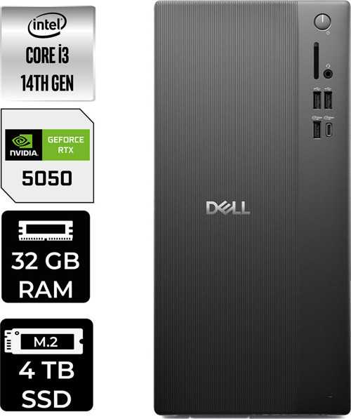 Tower Essential Qvt1260 Intel Core İ3 14100 Rtx 5050 8Gb 32Gb Ram 4Tb Ssd Win11 Pro Bto001_Qvt1260P588 Masaüstü Bilgisayar + Per4 Usb Bellek