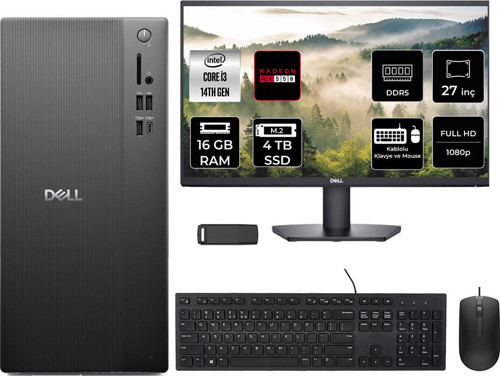 Tower Essential Qvt1260 Intel Core İ3 14100 Rx 550 4Gb 16Gb Ram 4Tb Ssd 27" Fhd Freedos Bto001_Qvt1260P964 Masaüstü Bilgisayar + Per4 Usb Bellek