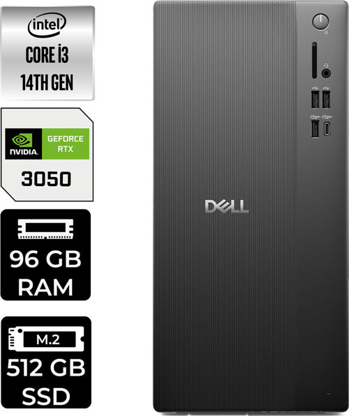 Tower Essential Qvt1260 Intel Core İ3 14100 Rtx 3050 6Gb 96Gb Ram 512Gb Ssd Win11 Home Bto001_Qvt1260P517 Masaüstü Bilgisayar + Per4 Usb Bellek