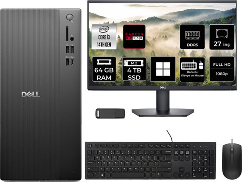 Tower Essential Qvt1260 Intel Core İ3 14100 Rx 550 4Gb 64Gb Ram 4Tb Ssd 27" Fhd Win11 Pro Bto001_Qvt1260P1016 Masaüstü Bilgisayar + Per4 Usb Bellek