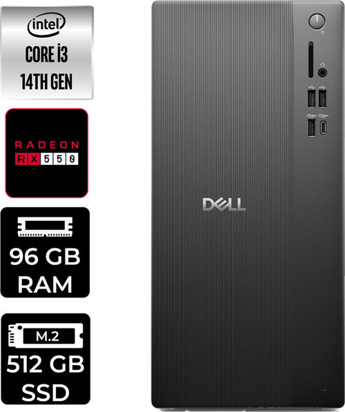 Tower Essential Qvt1260 Intel Core İ3 14100 Rx 550 4Gb 96Gb Ram 512Gb Ssd Freedos Bto001_Qvt1260P377 Masaüstü Bilgisayar + Per4 Usb Bellek