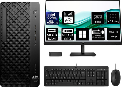 Prodesk 4 Tower G1İ Intel Core Ultra 5 225 48Gb Ram 512Gb Ssd 23.8" Fhd Win11 Home D36Tqetp629 Masaüstü Bilgisayar + Per4 Usb Bellek