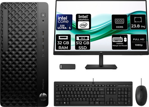 Prodesk 4 Tower G1İ Intel Core Ultra 5 225 32Gb Ram 512Gb Ssd 23.8" Fhd Freedos D36Tqetp605 Masaüstü Bilgisayar + Per4 Usb Bellek