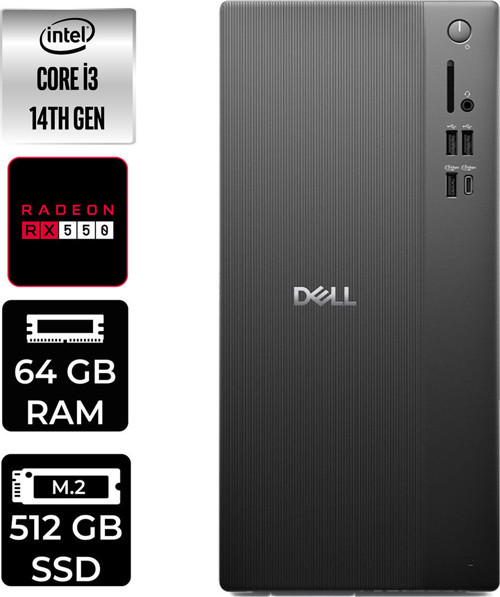 Tower Essential Qvt1260 Intel Core İ3 14100 Rx 550 4Gb 64Gb Ram 512Gb Ssd Freedos Bto001_Qvt1260P373 Masaüstü Bilgisayar + Per4 Usb Bellek