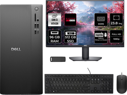 Tower Essential Qvt1260 Intel Core İ3 14100 Rx 550 4Gb 96Gb Ram 512Gb Ssd 23.8" Fhd Freedos Bto001_Qvt1260P677 Masaüstü Bilgisayar + Per4 Usb Bellek