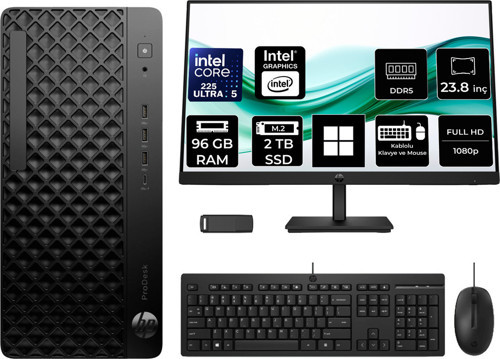 Prodesk 4 Tower G1İ Intel Core Ultra 5 225 96Gb Ram 2Tb Ssd 23.8" Fhd Win11 Pro D36Tqetp659 Masaüstü Bilgisayar + Per4 Usb Bellek