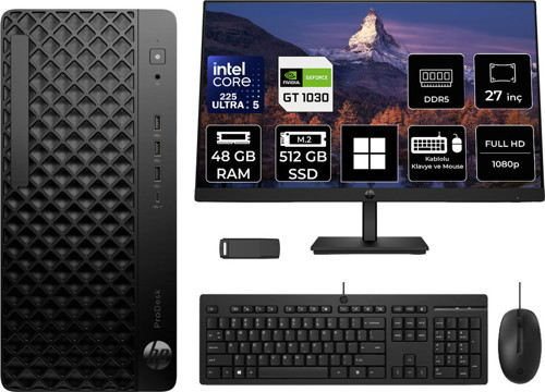 Prodesk 4 Tower G1İ Intel Core Ultra 5 225 Gt 1030 4Gb 48Gb Ram 512Gb Ssd 27" Fhd Win11 Pro D36Tqetp1069 Masaüstü Bilgisayar + Per4 Usb Bellek