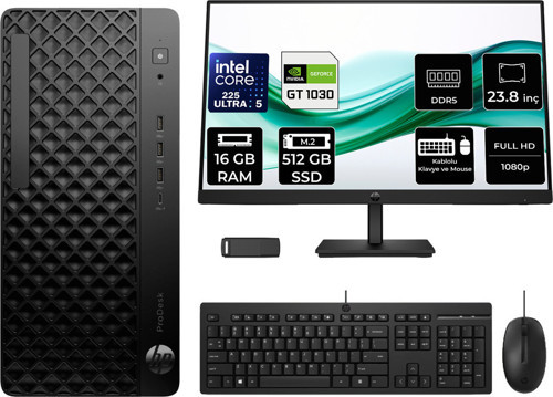 Prodesk 4 Tower G1İ Intel Core Ultra 5 225 Gt 1030 4Gb 16Gb Ram 512Gb Ssd 23.8" Fhd Freedos D36Tqetp721 Masaüstü Bilgisayar + Per4 Usb Bellek