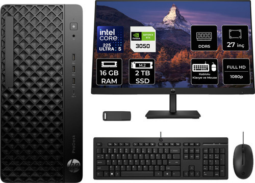 Prodesk 4 Tower G1İ Intel Core Ultra 5 225 Rtx 3050 6Gb 16Gb Ram 2Tb Ssd 27" Fhd Freedos D36Tqetp1083 Masaüstü Bilgisayar + Per4 Usb Bellek
