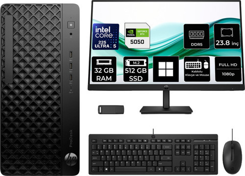 Prodesk 4 Tower G1İ Intel Core Ultra 5 225 Rtx 5050 8Gb 32Gb Ram 512Gb Ssd 23.8" Fhd Win11 Pro D36Tqetp885 Masaüstü Bilgisayar + Per4 Usb Bellek
