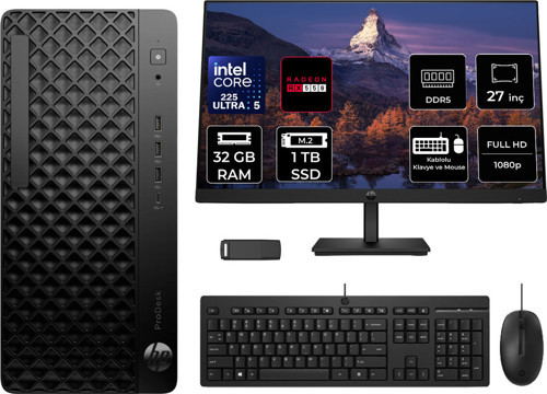 Prodesk 4 Tower G1İ Intel Core Ultra 5 225 Rx 550 4Gb 32Gb Ram 1Tb Ssd 27" Fhd Freedos D36Tqetp966 Masaüstü Bilgisayar + Per4 Usb Bellek