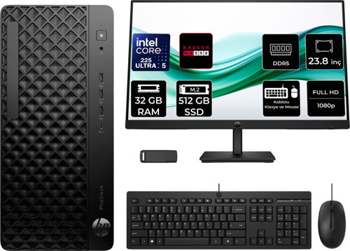 Prodesk 4 Tower G1İ Intel Core Ultra 5 225 Rx 550 4Gb 32Gb Ram 512Gb Ssd 23.8" Fhd Freedos D36Tqetp665 Masaüstü Bilgisayar + Per4 Usb Bellek