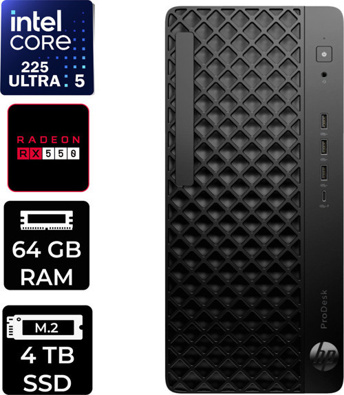 Prodesk 4 Tower G1İ Intel Core Ultra 5 225 Rx 550 4Gb 64Gb Ram 4Tb Ssd Freedos D36Tqetp376 Masaüstü Bilgisayar + Per4 Usb Bellek