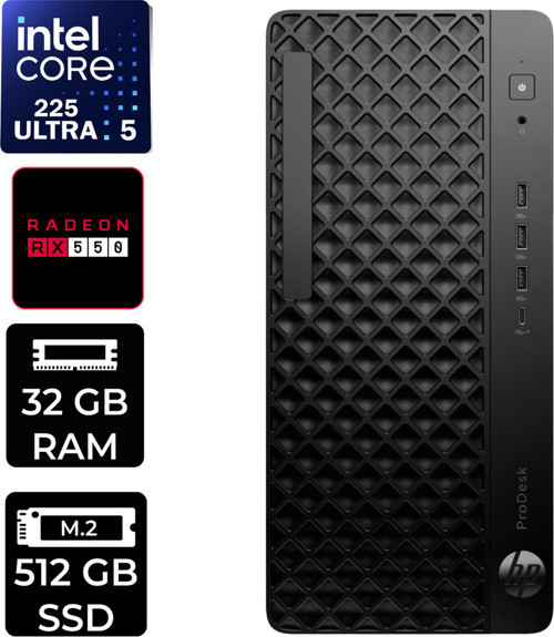 Prodesk 4 Tower G1İ Intel Core Ultra 5 225 Rx 550 4Gb 32Gb Ram 512Gb Ssd Win11 Home D36Tqetp385 Masaüstü Bilgisayar + Per4 Usb Bellek