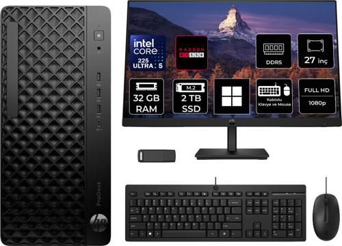 Prodesk 4 Tower G1İ Intel Core Ultra 5 225 Rx 550 4Gb 32Gb Ram 2Tb Ssd 27" Fhd Win11 Pro D36Tqetp1007 Masaüstü Bilgisayar + Per4 Usb Bellek