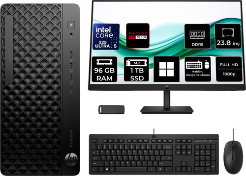 Prodesk 4 Tower G1İ Intel Core Ultra 5 225 Rx 550 4Gb 96Gb Ram 1Tb Ssd 23.8" Fhd Win11 Pro D36Tqetp718 Masaüstü Bilgisayar + Per4 Usb Bellek